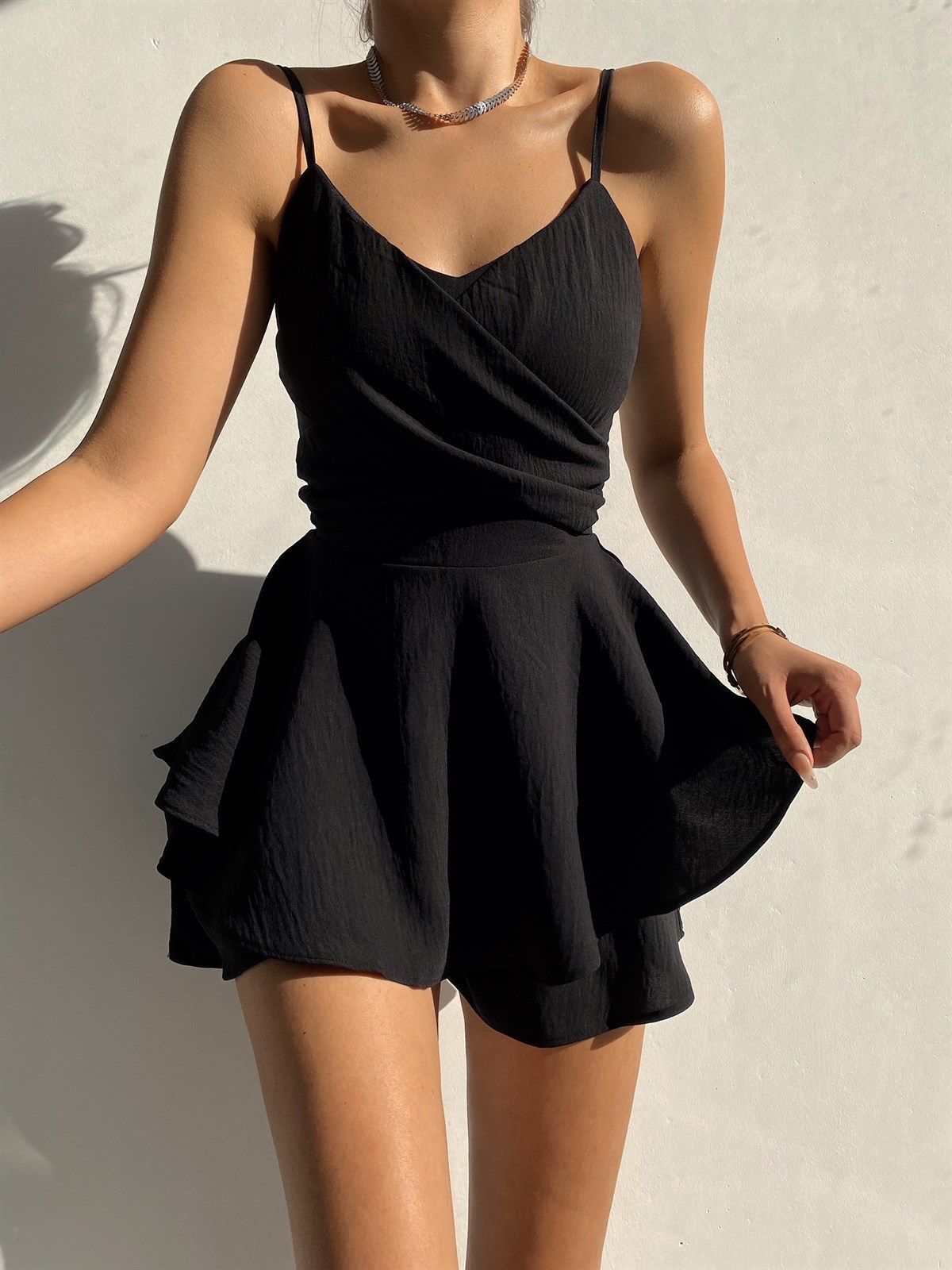 Summer Women's Solid Color Backless Suspender Dress