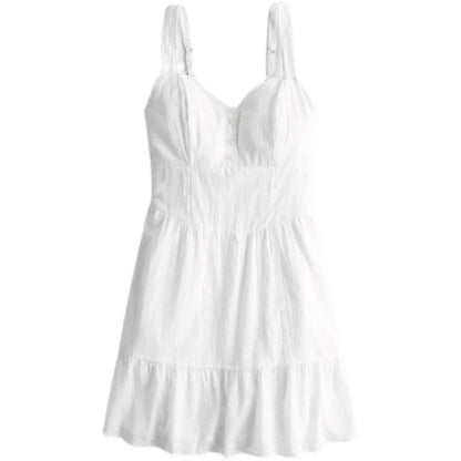 Women's Summer White Fishbone Strap Dress