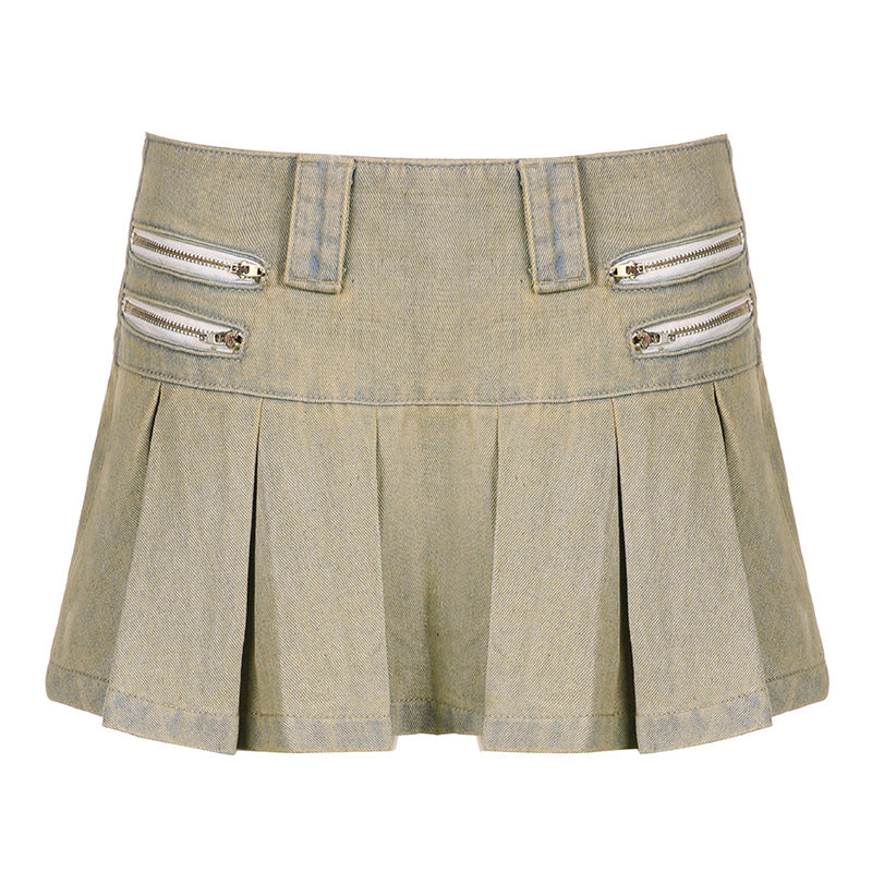 Spice Girl Pleated Women's American Style Denim Skirt