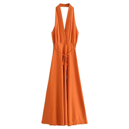 Summer New Women's European Style V-Neck Backless Dress