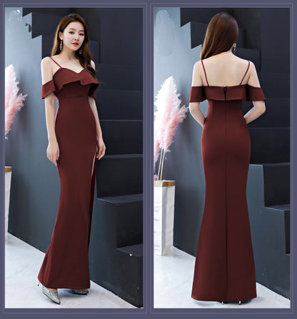 Evening Dress with Slit Long Skirt and Spaghetti Straps