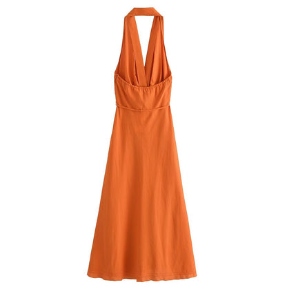 Summer New Women's European Style V-Neck Backless Dress