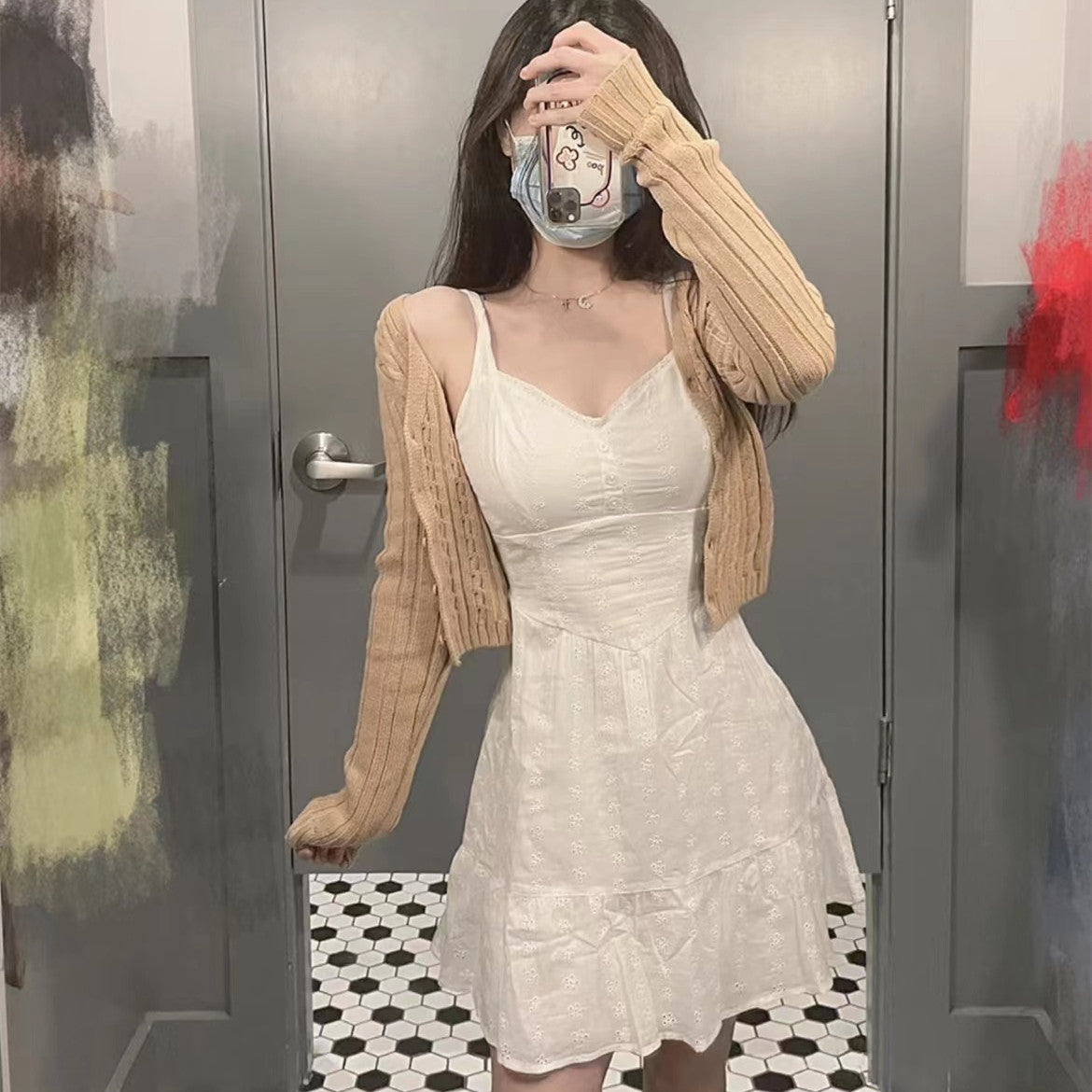 Women's Summer White Fishbone Strap Dress