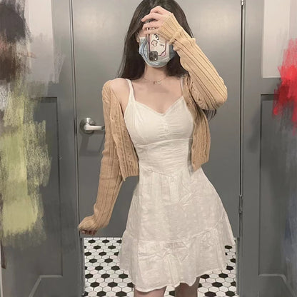 Women's Summer White Fishbone Strap Dress