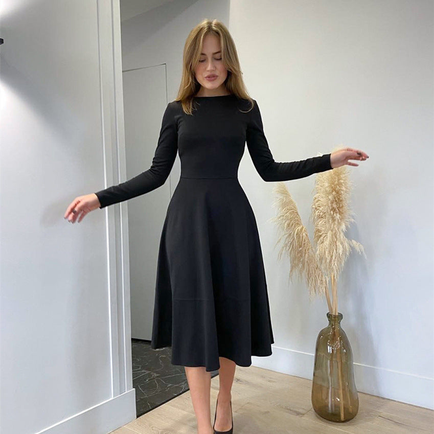 Women's Long Sleeve Round Neck Long Skirt