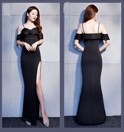 Evening Dress with Slit Long Skirt and Spaghetti Straps