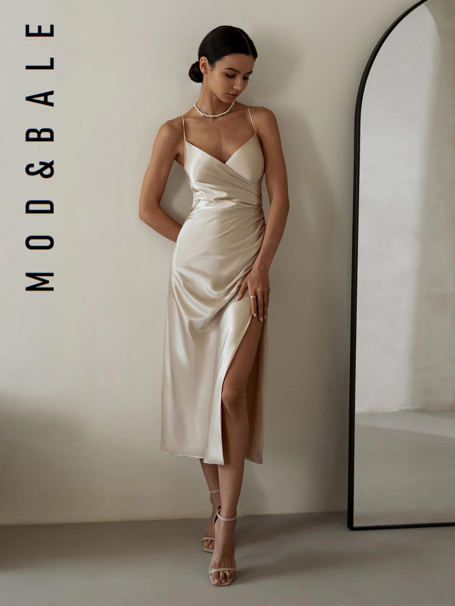 2021 Women's Summer Satin High Slit Evening Dress