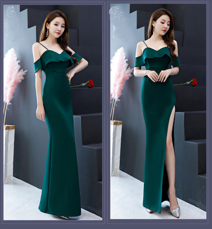 Evening Dress with Slit Long Skirt and Spaghetti Straps