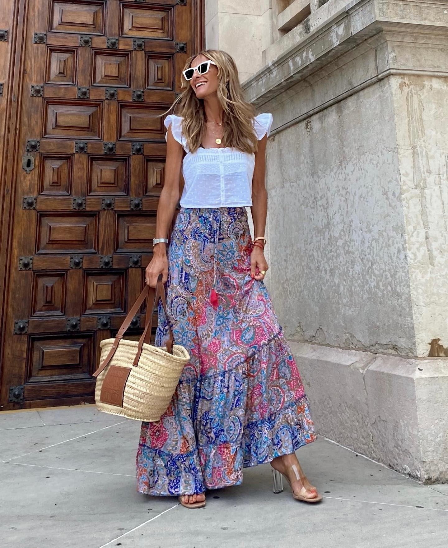 Women's Printed Long Skirt with Ruffle Edge