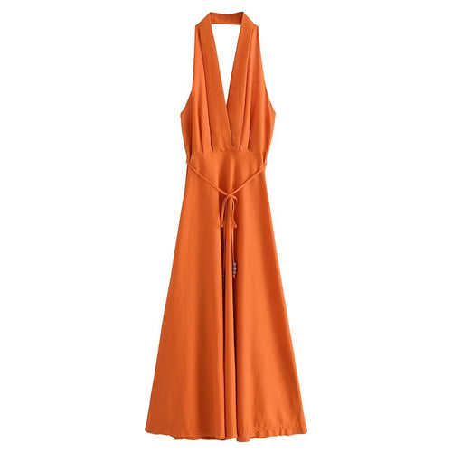 Summer New Women's European Style V-Neck Backless Dress
