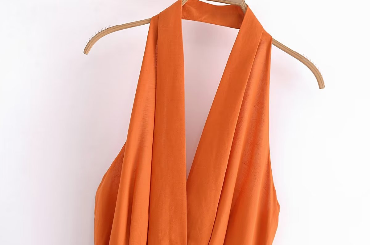 Summer New Women's European Style V-Neck Backless Dress