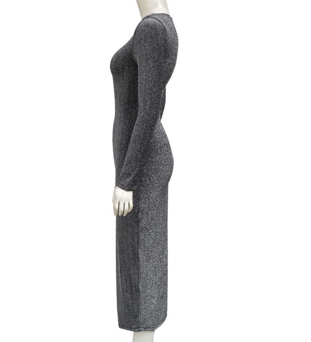 New Women's Sparkly Long Sleeve Dress with Slit