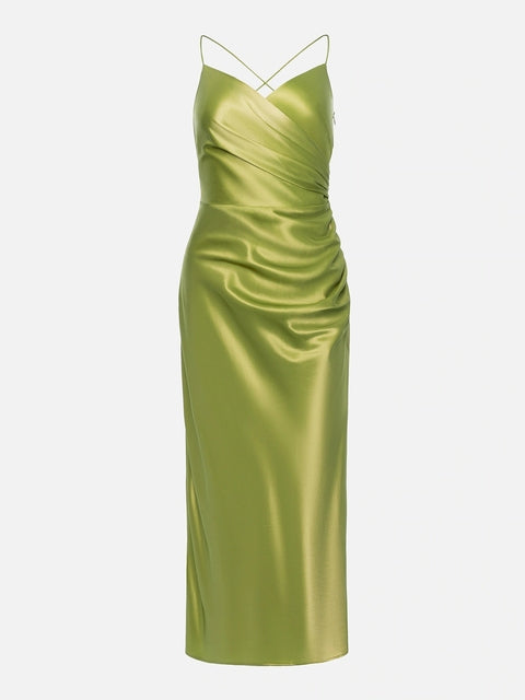 2021 Women's Summer Satin High Slit Evening Dress