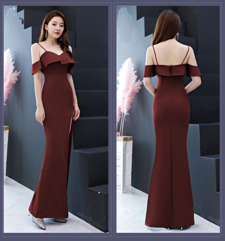 Evening Dress with Slit Long Skirt and Spaghetti Straps