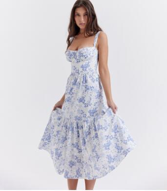 Summer Women's Floral Midi Skirt - Backless Sleeveless