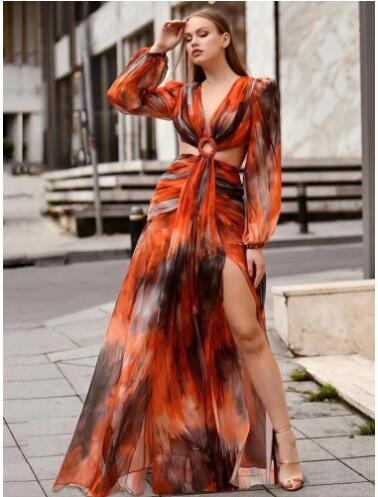 European American Autumn Long-sleeved Gradient Dress