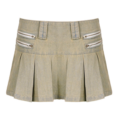 Spice Girl Pleated Women's American Style Denim Skirt