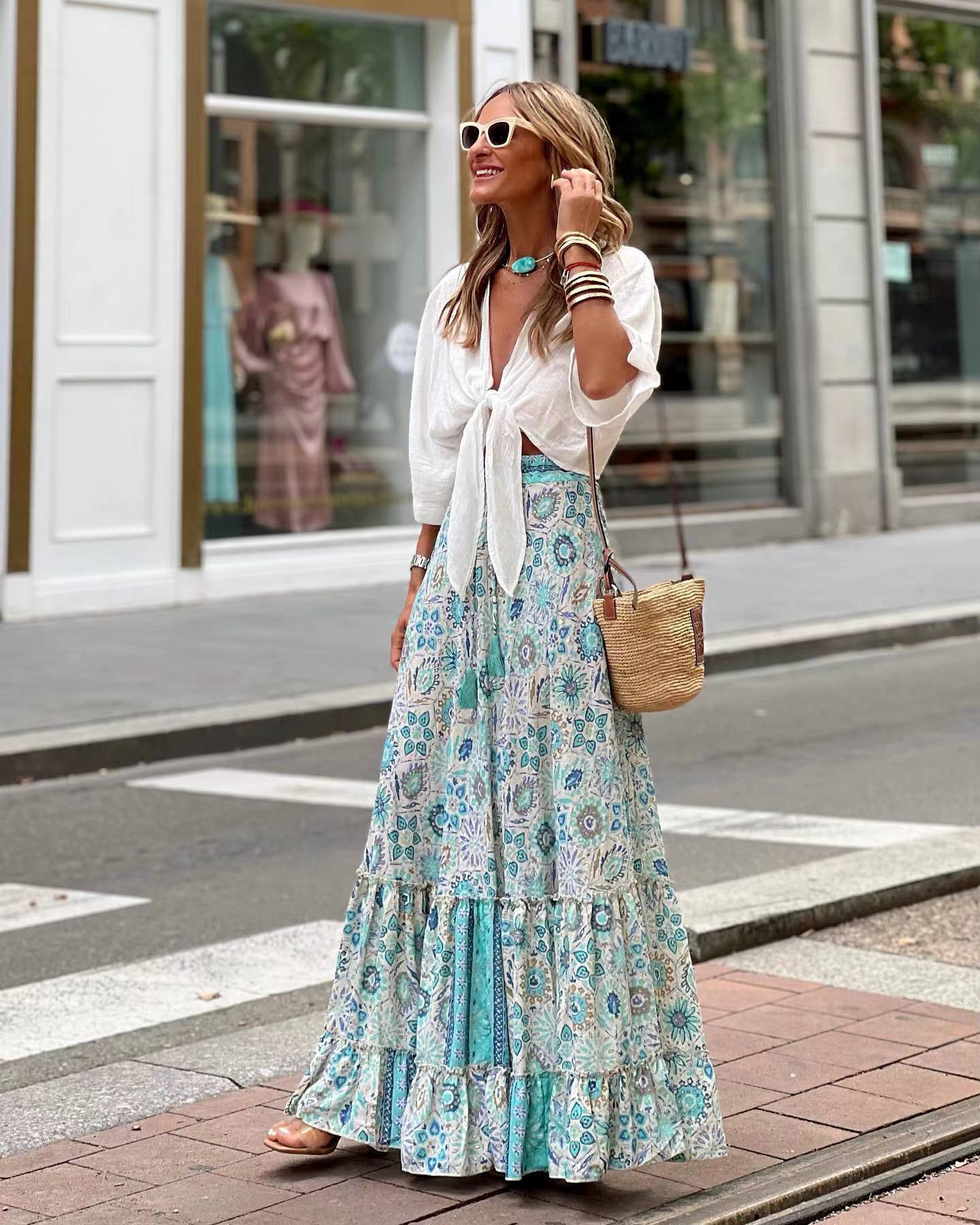 European Print Maxi Skirt - Summer 2023 Casual Wear