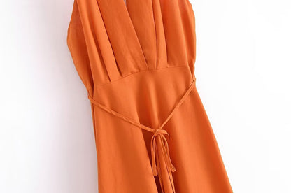 Summer New Women's European Style V-Neck Backless Dress