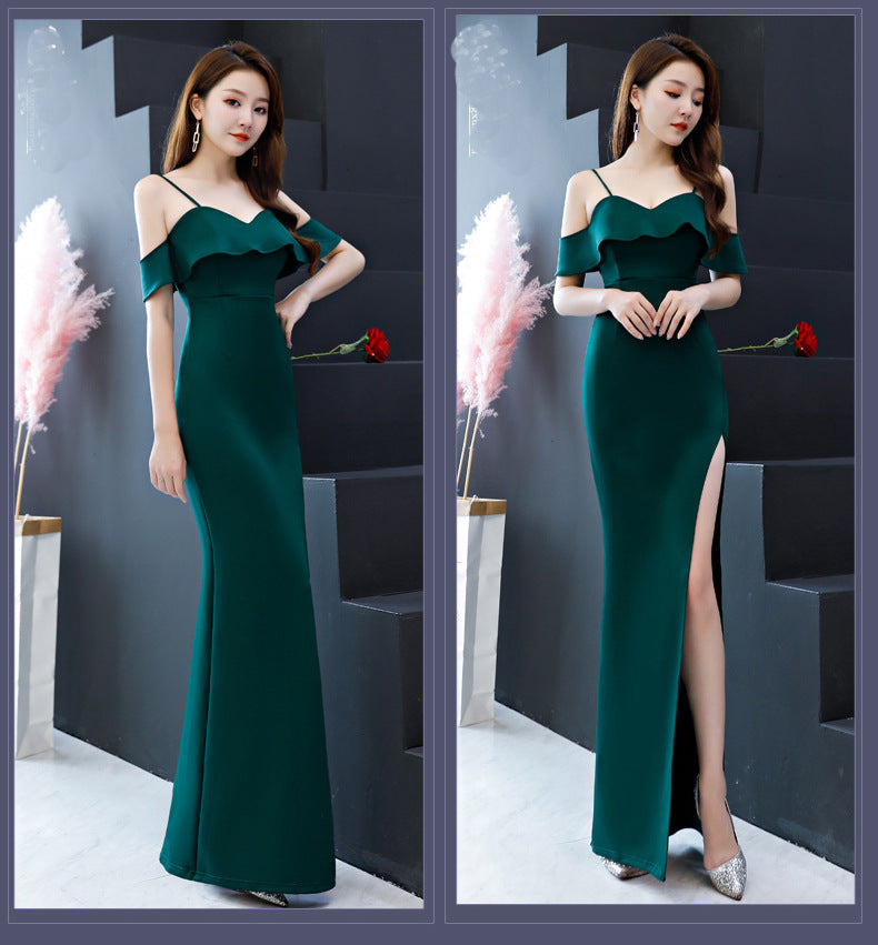 Evening Dress with Slit Long Skirt and Spaghetti Straps