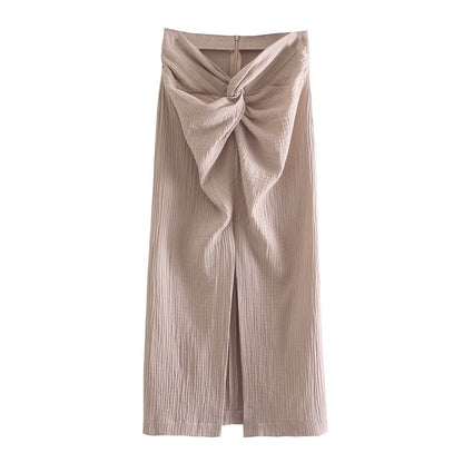 Knotted High Slit Summer Women's Bag Hip Skirt