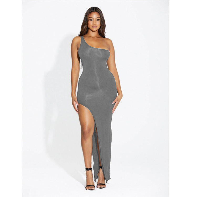 Women's High Slit Long Tight Shoulder Dress